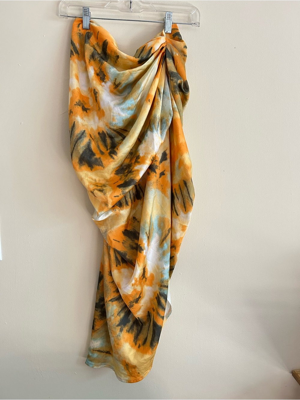 Pretty little things orange tie dye ruched side midi skirt size 6